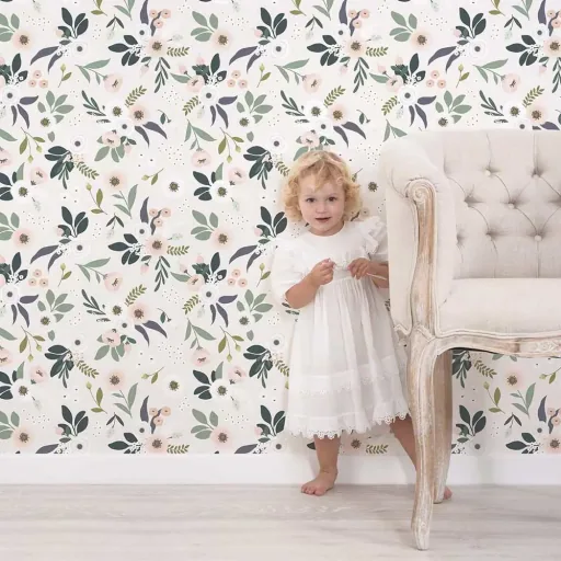 Lilipinso fleece wallpaper flowers light pink green