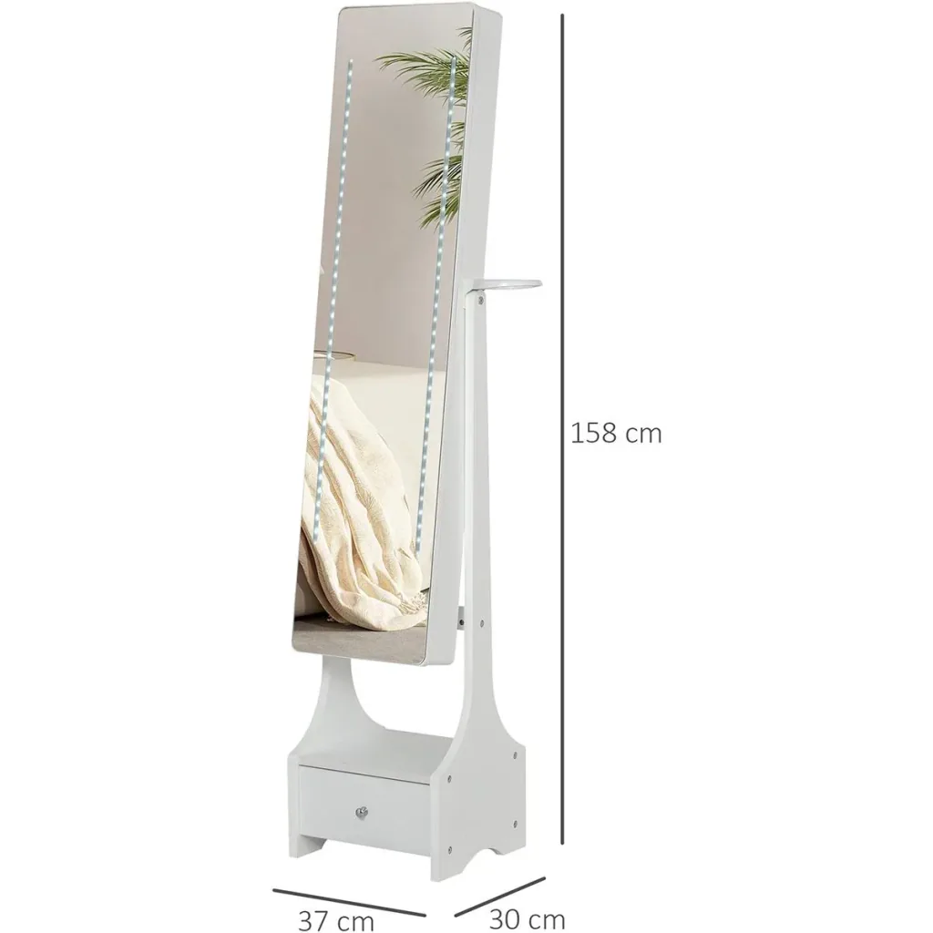 LED mirror with jewelry cabinet, white
