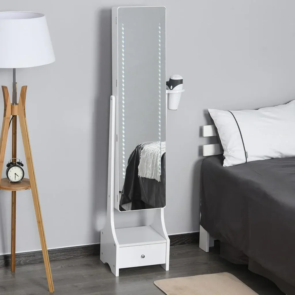 LED mirror with jewelry cabinet, white