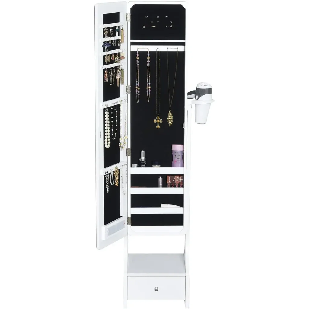 LED mirror with jewelry cabinet, white