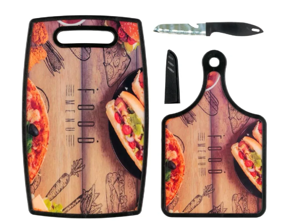 Cutting boards with knives in pizza design, set of 2