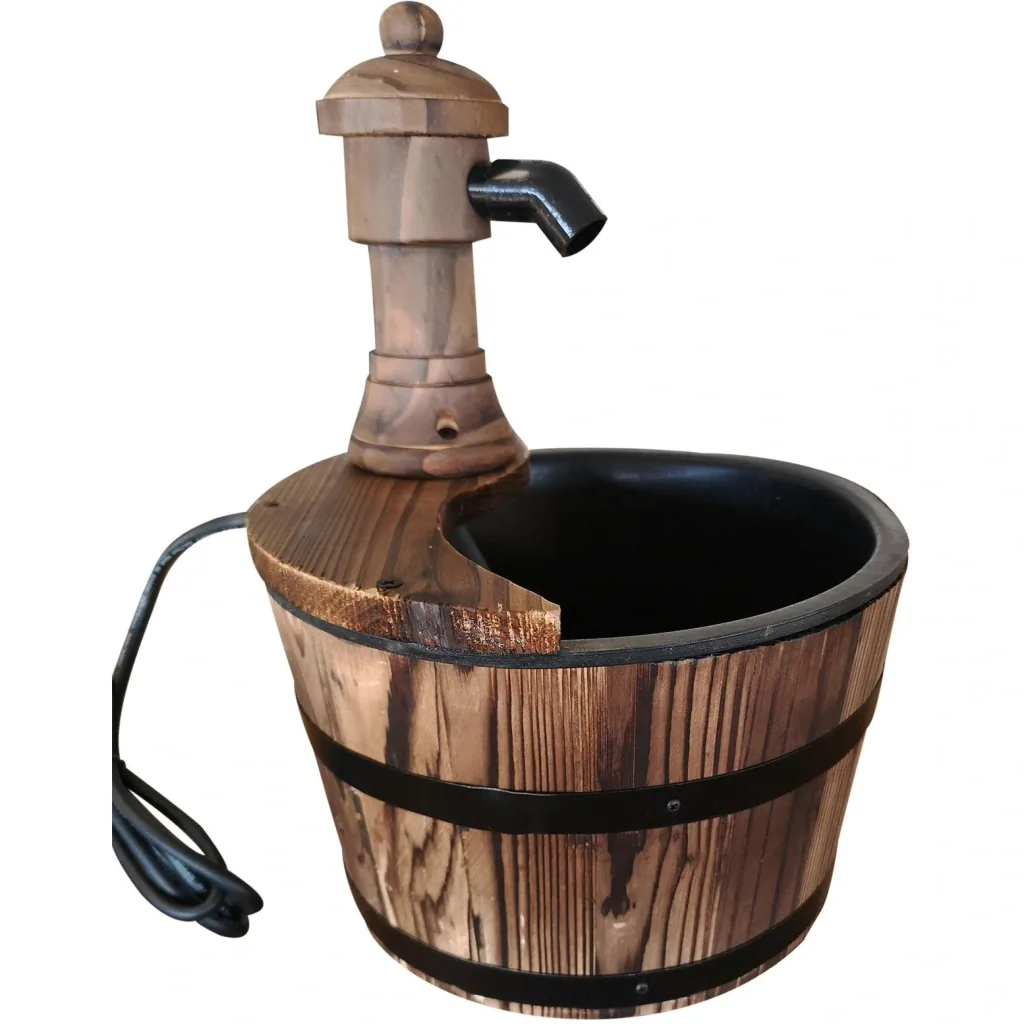 Garden fountain, decorative fountain, barrel fountain, waterfall, wooden barrel, fir wood + metal, natural wood ?27 x 37 cm
