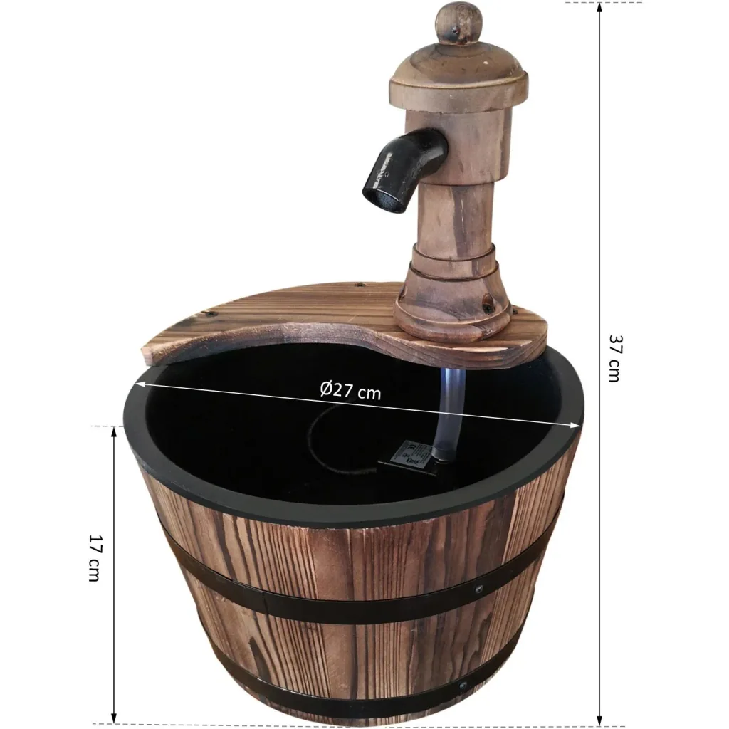 Garden fountain, decorative fountain, barrel fountain, waterfall, wooden barrel, fir wood + metal, natural wood ?27 x 37 cm
