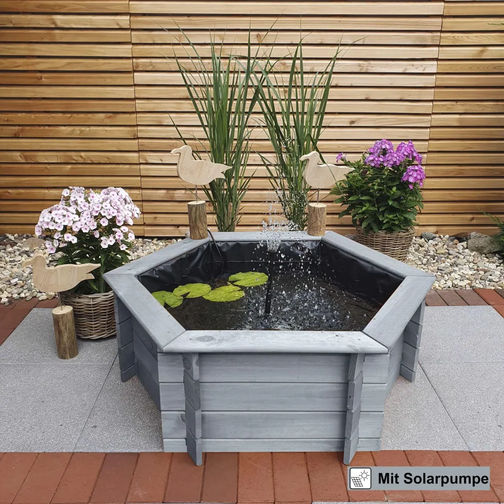 Hexagonal raised pond 100 cm solar, grey