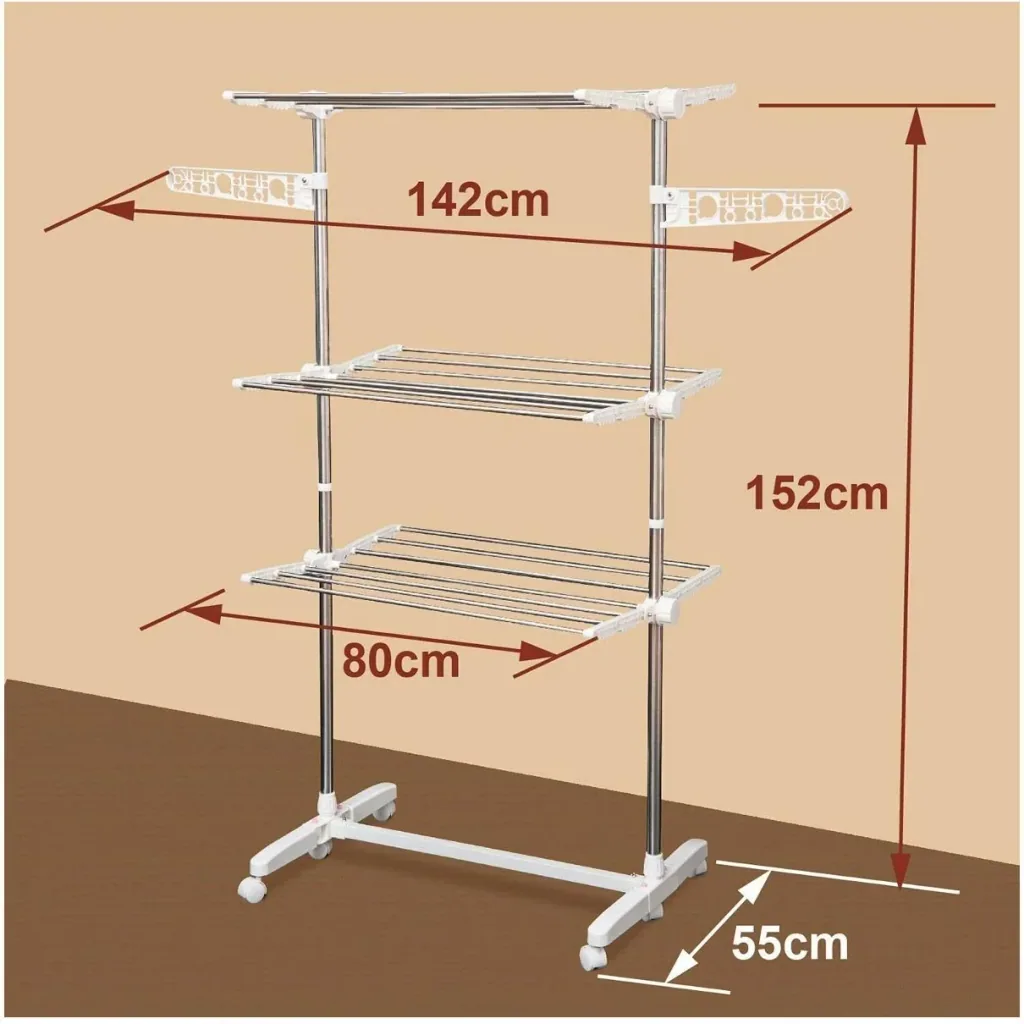 Mobile laundry rack / laundry tower with 3 foldable levels