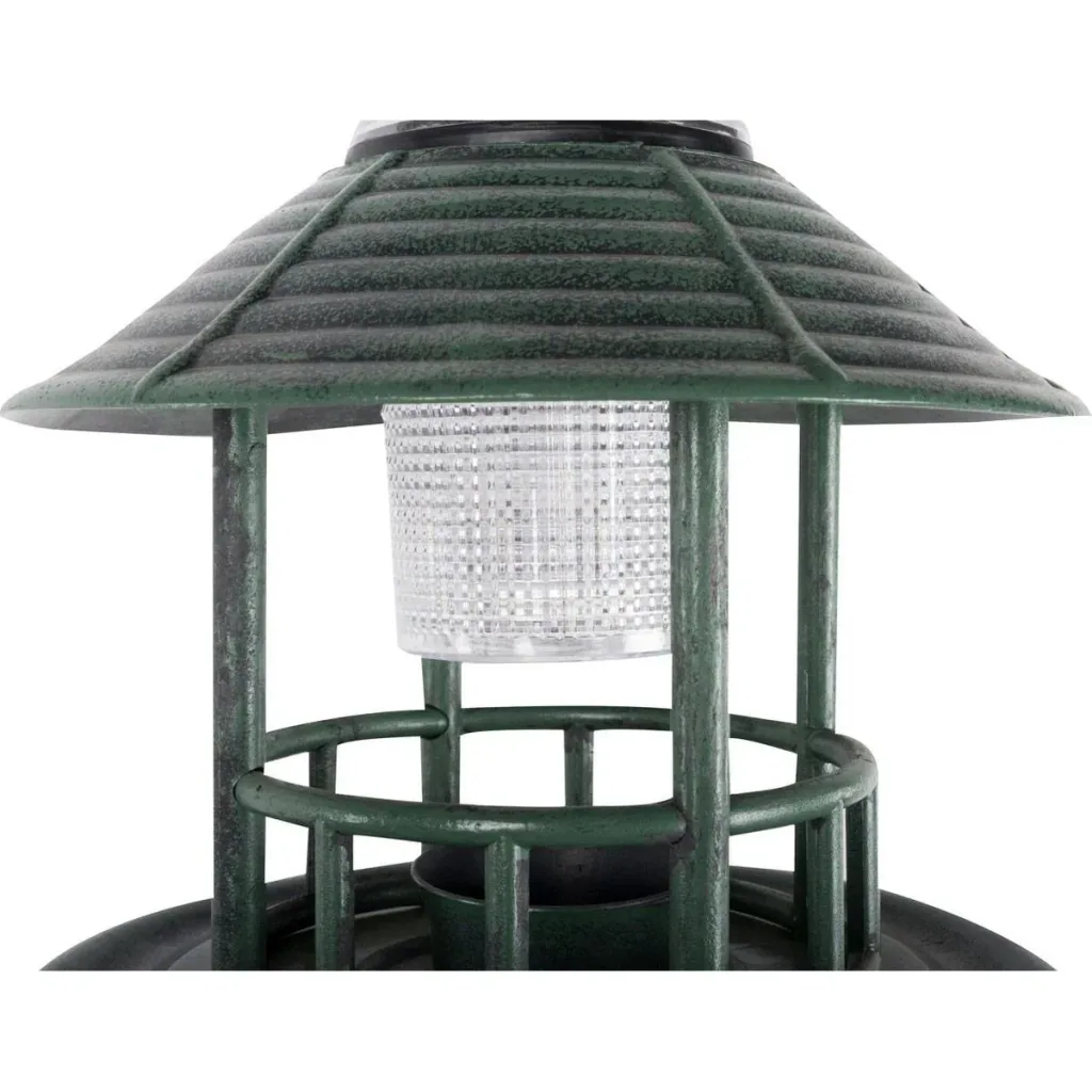 Birdbath with Planter - Automatic Feeder - Solar LED Lighting - 50 x 140 - Antique Green