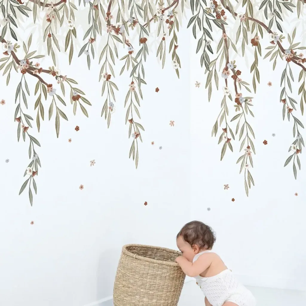 Lilipinso wallpaper, children's room wall design, panorama, flowering eucalyptus