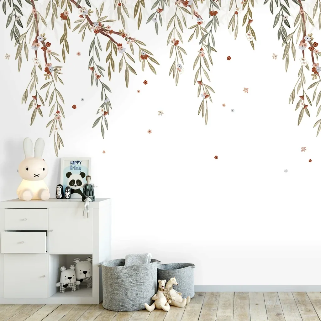 Lilipinso wallpaper, children's room wall design, panorama, flowering eucalyptus