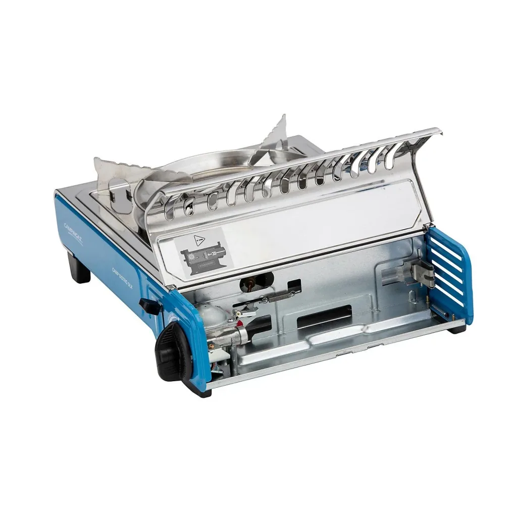 Camp'Bistro DLX camping stove with piezo ignition and overheat protection, stainless steel insert, including carrying case
