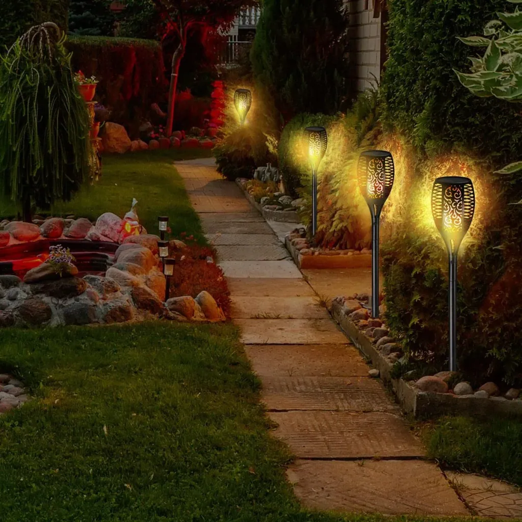 LED solar flashlight - set of 2 - with flame effect