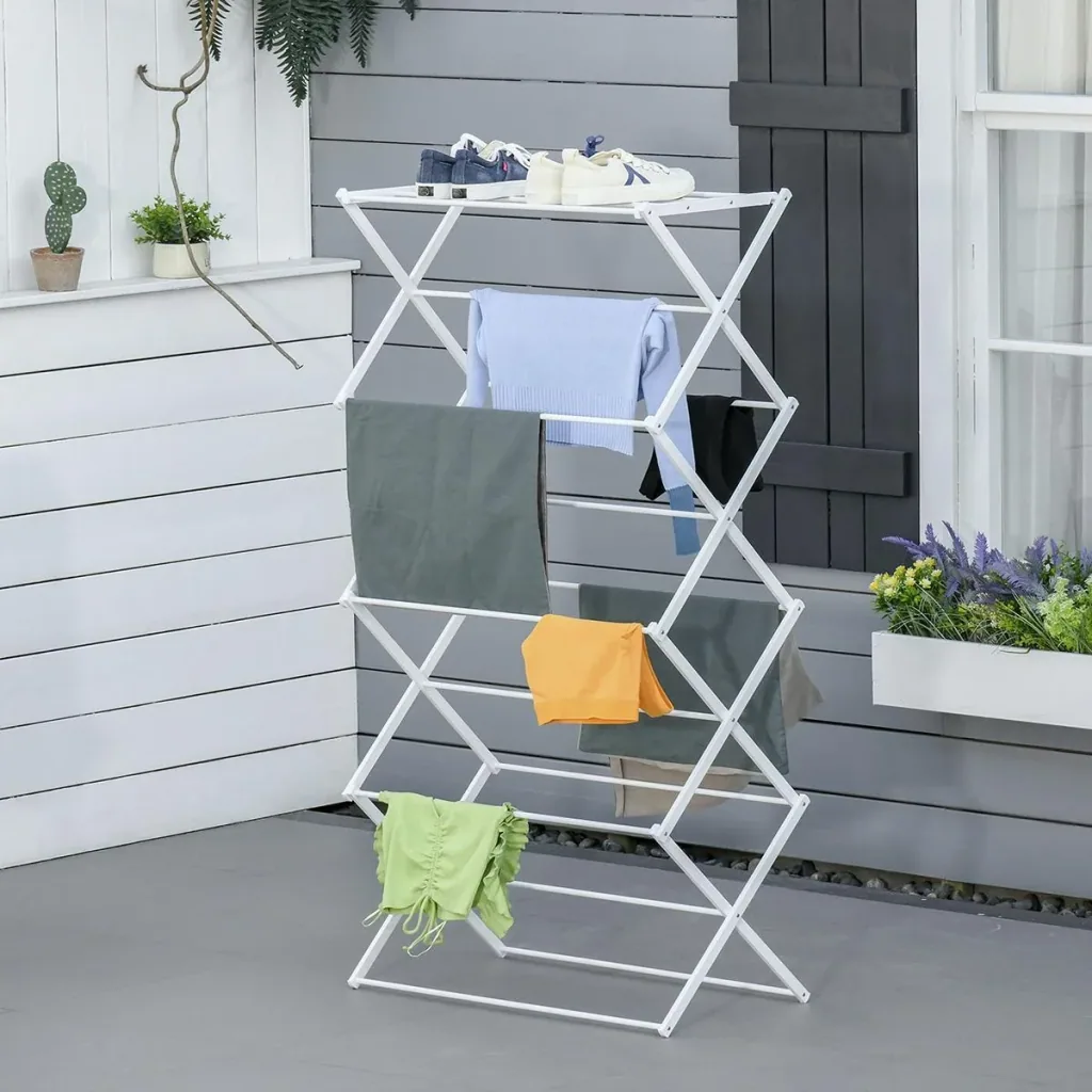 Foldable clothes dryer 8-tier drying rack metal plastic white 74 x 35 x 144 cm