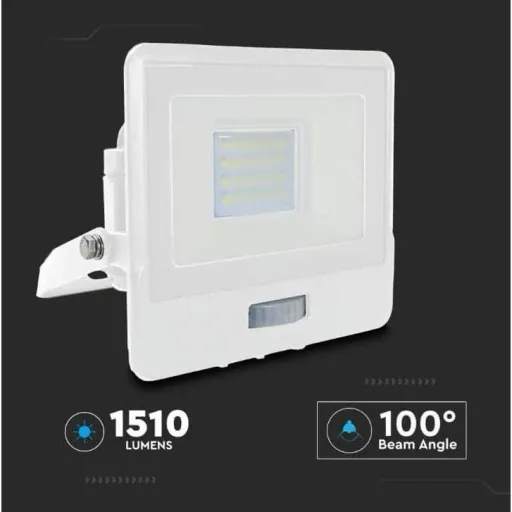 VT-128S LED Floodlight with Sensor - 20 W - 1510 Lm - 6500K - White