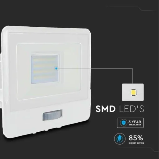 VT-128S LED Floodlight with Sensor - 20 W - 1510 Lm - 6500K - White