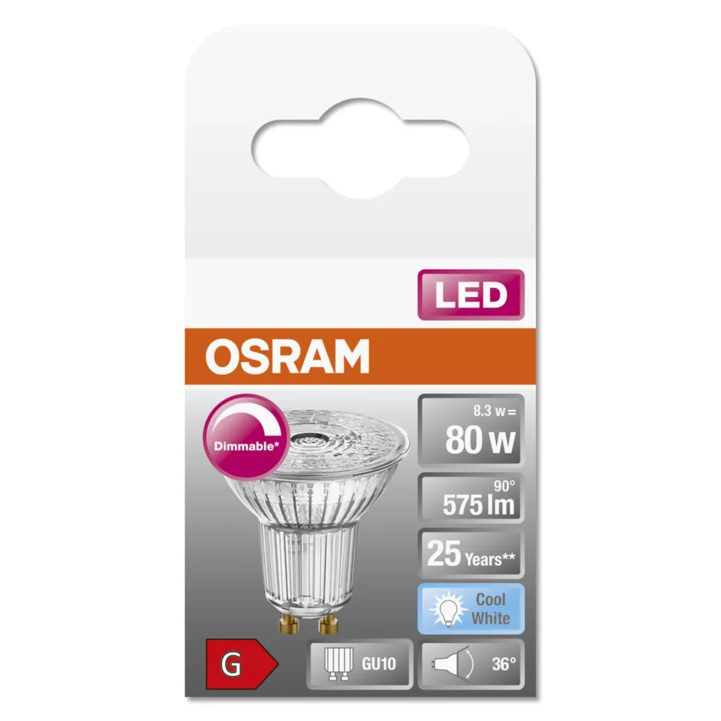 LED Superstar reflector lamp PAR16 with 8 watts, GU10, cool white, 36°, dimmable