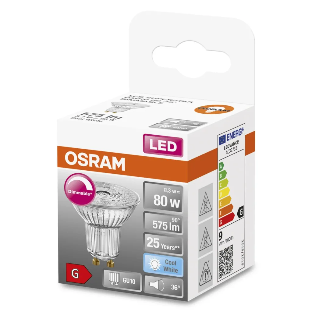 LED Superstar reflector lamp PAR16 with 8 watts, GU10, cool white, 36°, dimmable