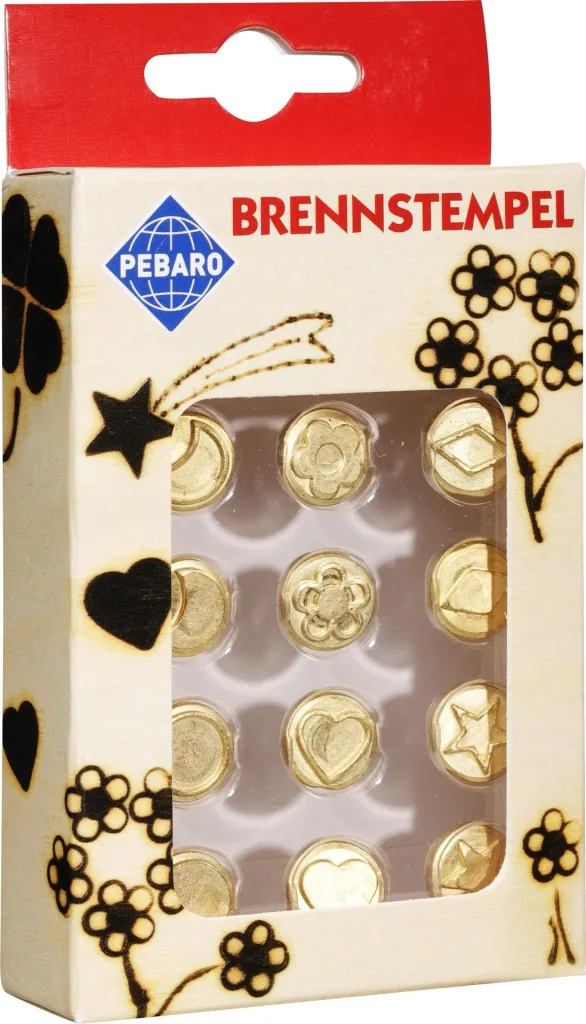 Branding iron set 12 pcs., flower, moon, heart etc.