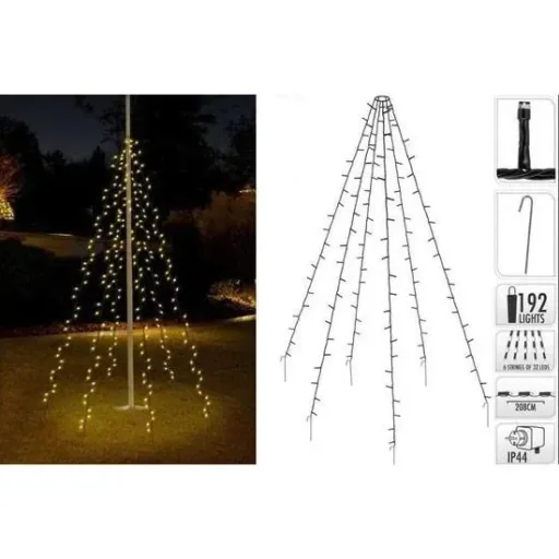 Pro Garden Flagpole Lighting - 192 LEDs - 208 cm high - warm white light - waterproof