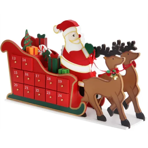 Advent calendar sleigh with self-filling compartments