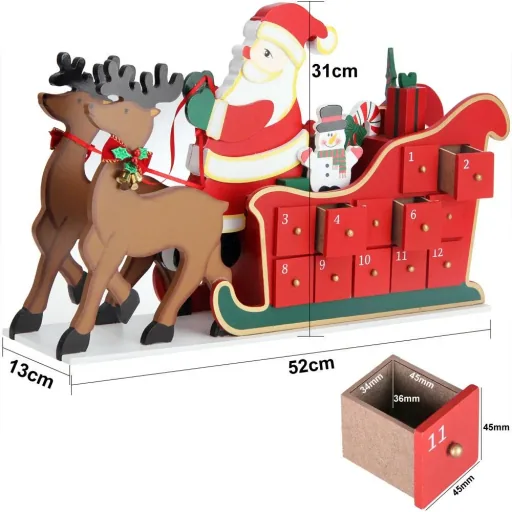 Advent calendar sleigh with self-filling compartments