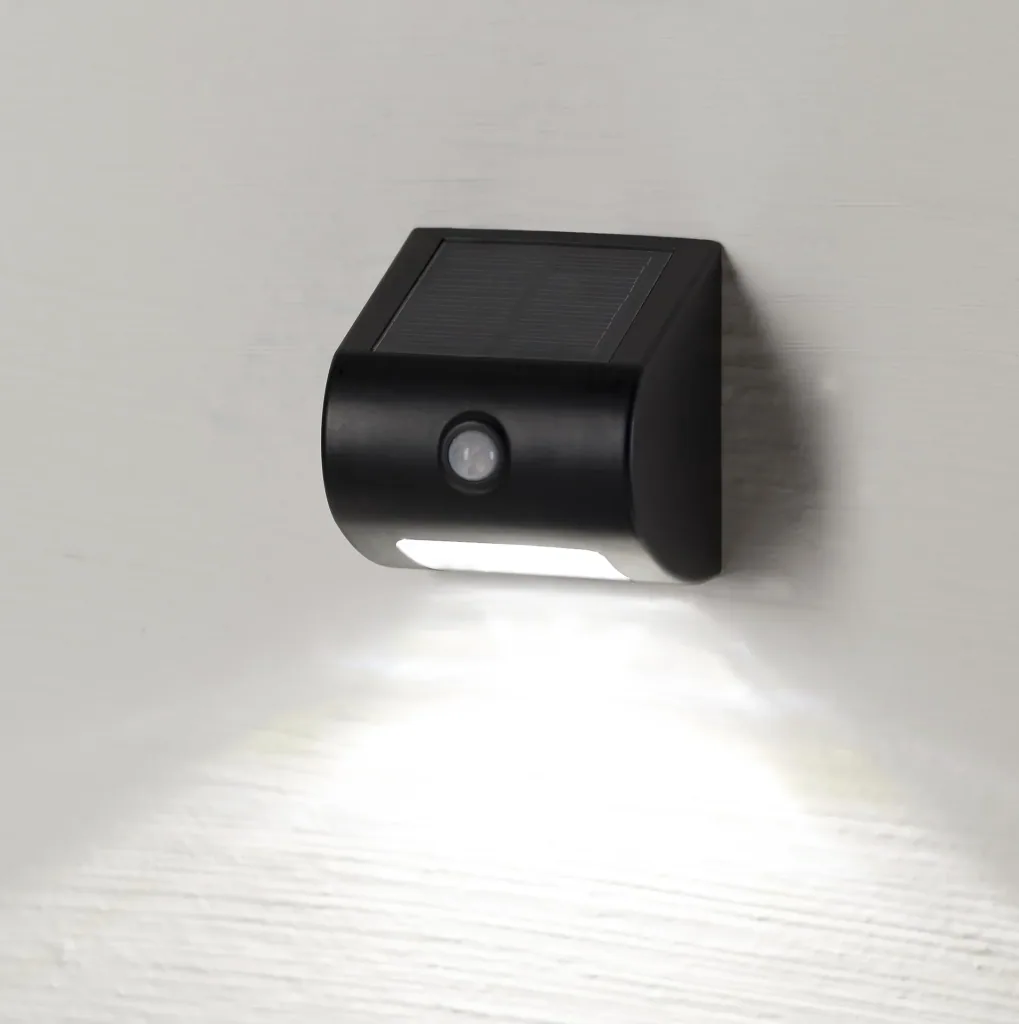 Solar wall and fence light with motion detector