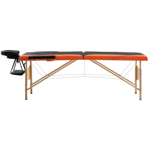 Folding massage table 2 zones wood black and orange