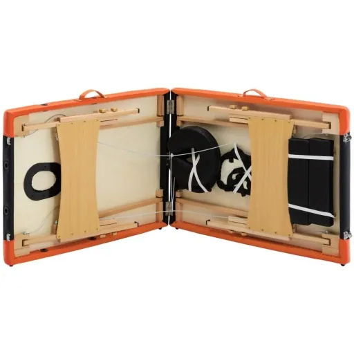Folding massage table 2 zones wood black and orange