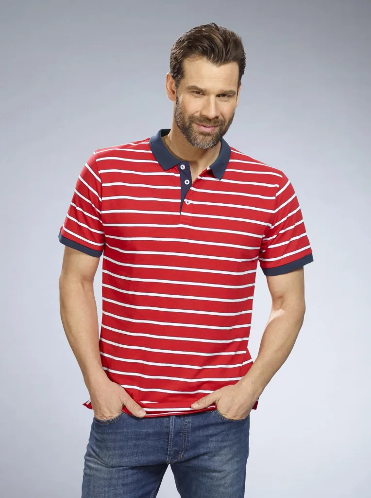 Striped polo shirt, color red, size M