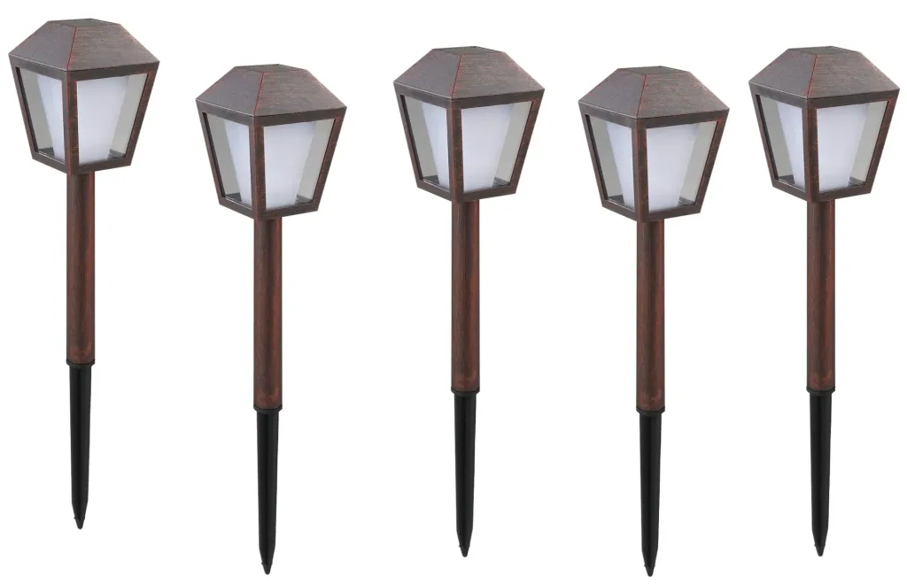 Solar lanterns in antique copper design, set of 5