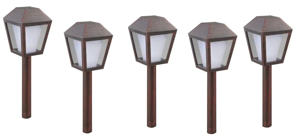 Solar lanterns in antique copper design, set of 5