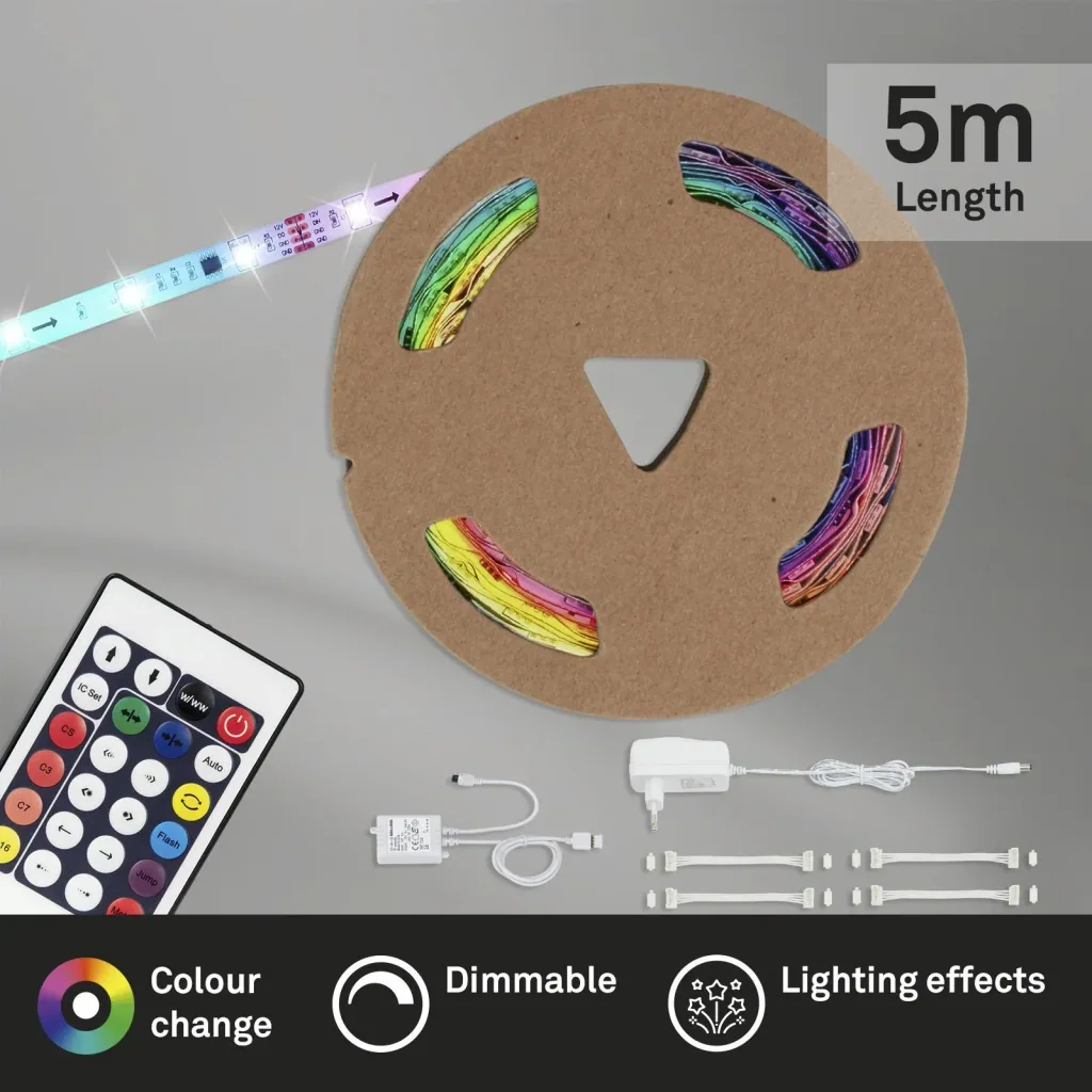 RGB LED flex strip digital, 5m, 150 RGB LEDs, 24 watts, remote control""
