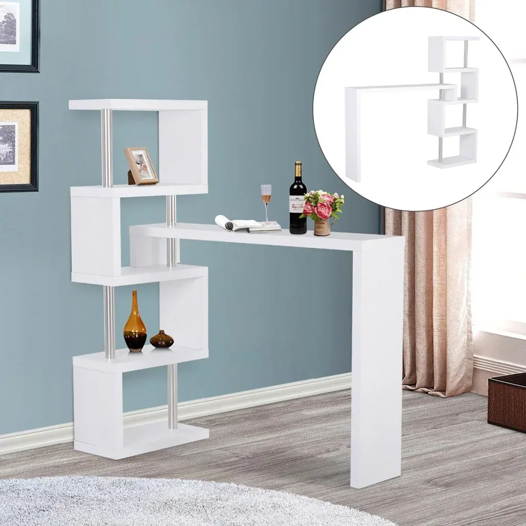 Bar table shelf Combi high table counter table with 4 shelves multi-angle placement rotatable white 175x30x164.5 cm