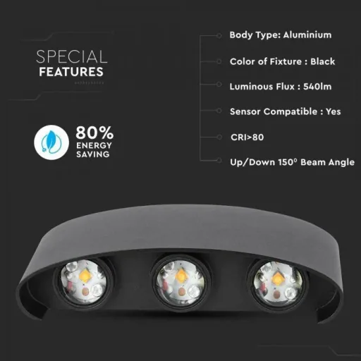VT-846 LED wall light top / bottom - 5W - 630 Lm - 3000K - Black