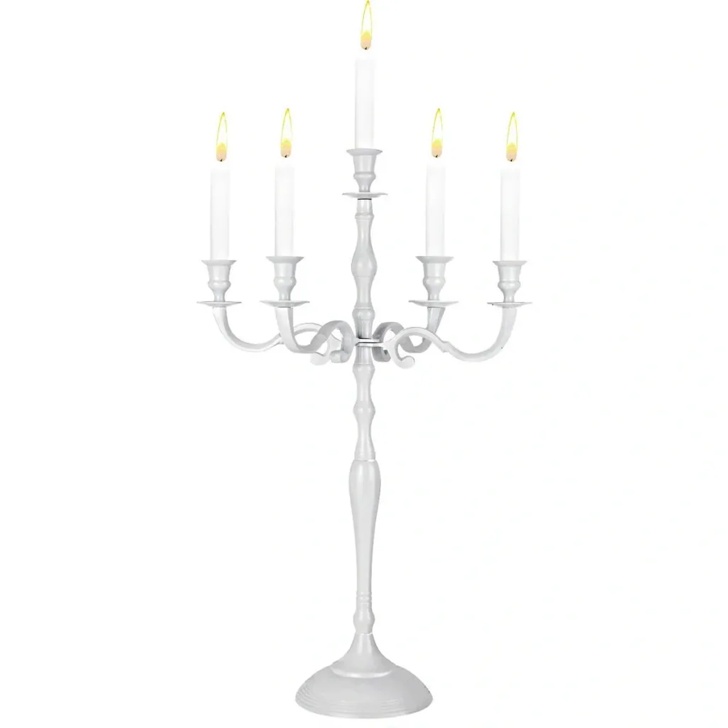 Candlestick 5-armed 78cm aluminum nickel-plated white