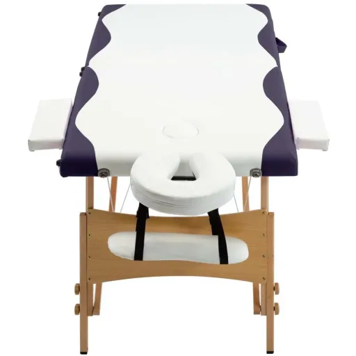 Folding massage table 2 zones wood white and purple