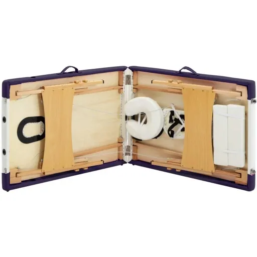 Folding massage table 2 zones wood white and purple