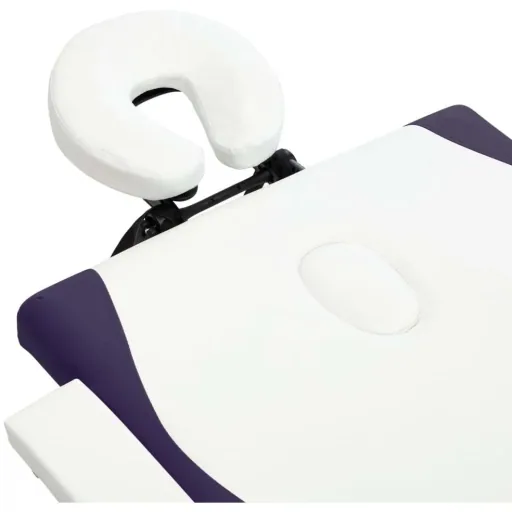 Folding massage table 2 zones wood white and purple