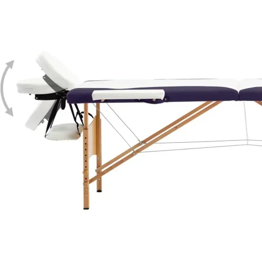 Folding massage table 2 zones wood white and purple