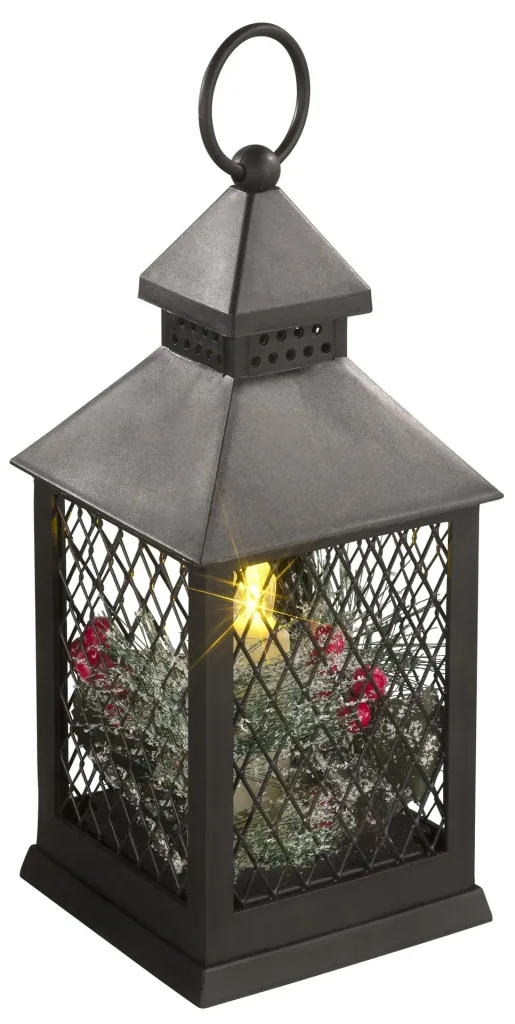 Lantern with LED candle, Christmas decoration and timer