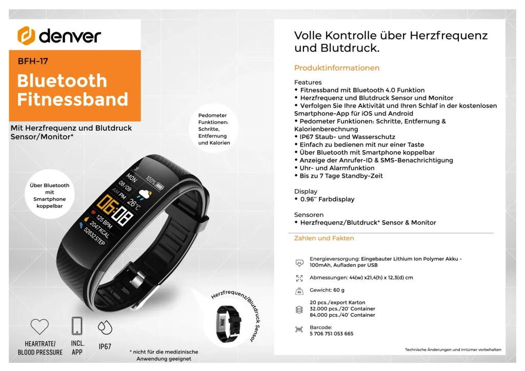 Fitness bracelet with heart rate monitor and blood pressure sensor