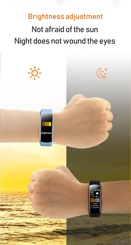 Fitness bracelet with heart rate monitor and blood pressure sensor