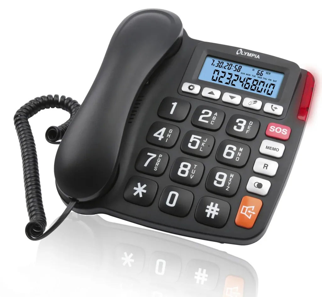 Large button telephone with extra large buttons and LCD display