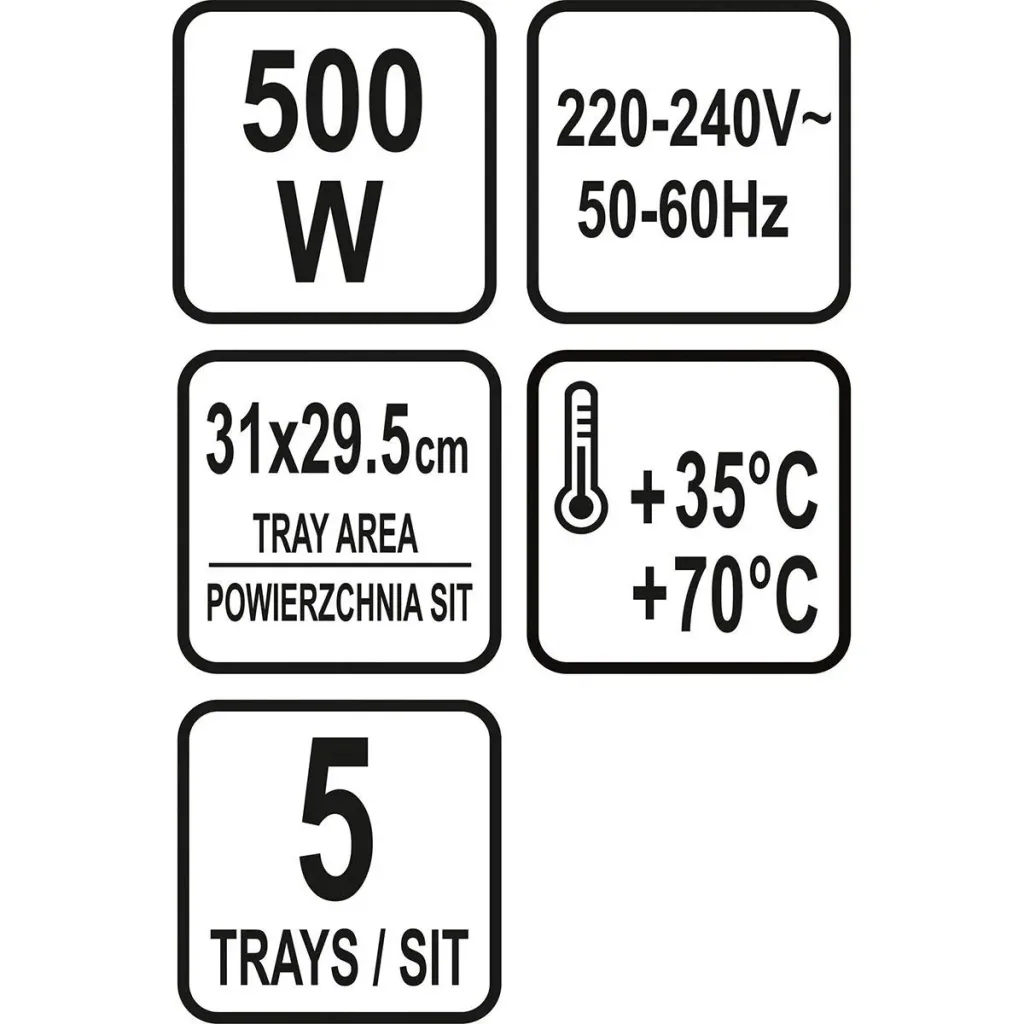 Food dryer - 5 layers - 35 to 70 degrees - 500W