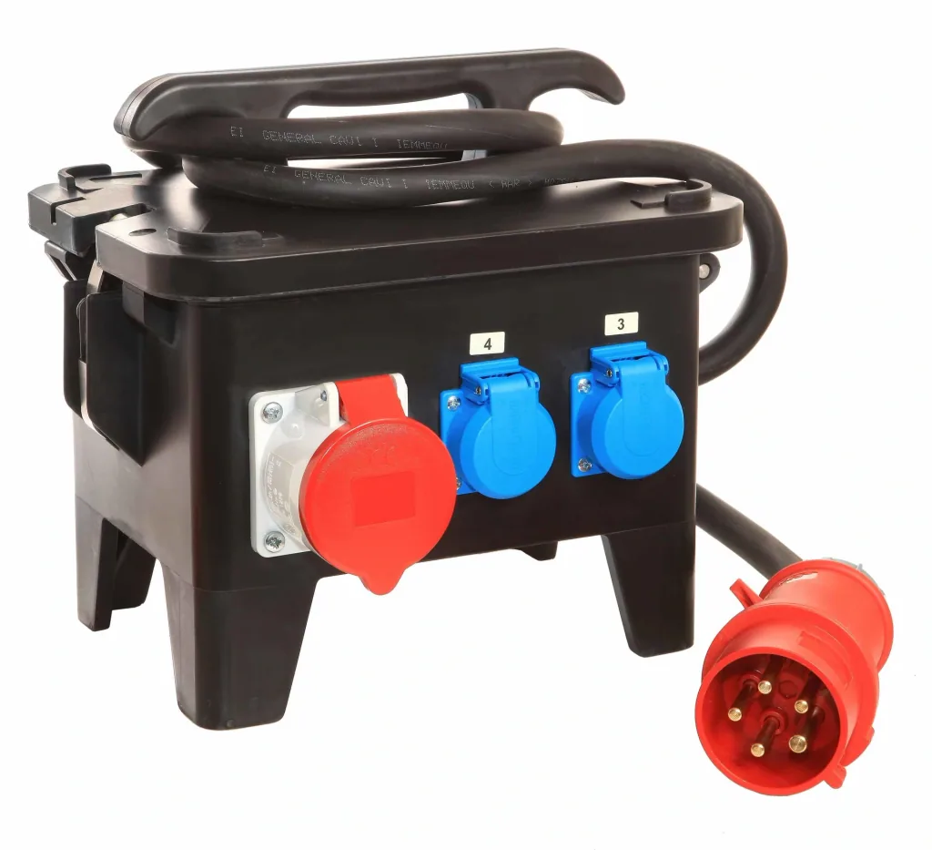 Construction site power distributor M5 connection CEE 400V, 32A, 3 sockets 230V, 1+2 CEE sockets 400V