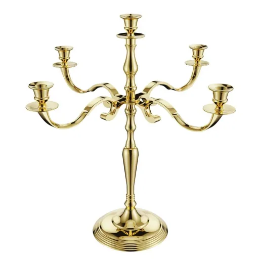 Candlestick gold shiny made of aluminum 60cm 5-armed