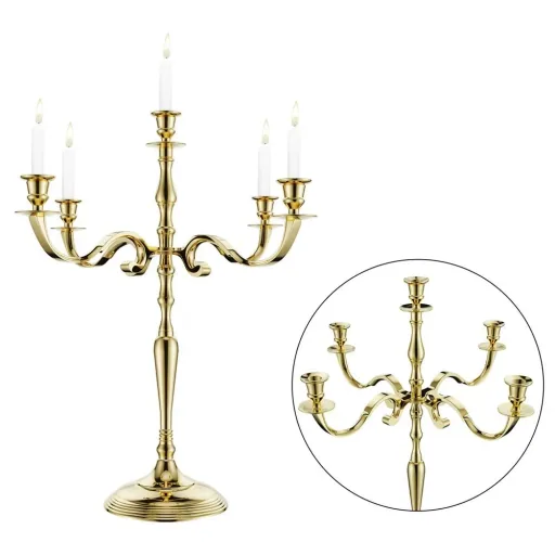 Candlestick gold shiny made of aluminum 60cm 5-armed