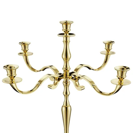 Candlestick gold shiny made of aluminum 60cm 5-armed