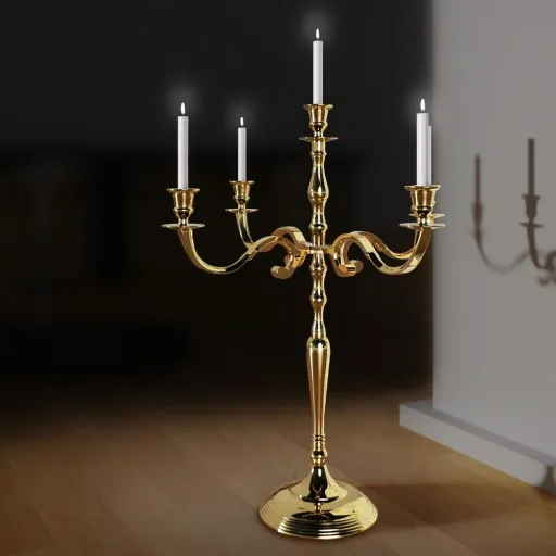 Candlestick gold shiny made of aluminum 60cm 5-armed