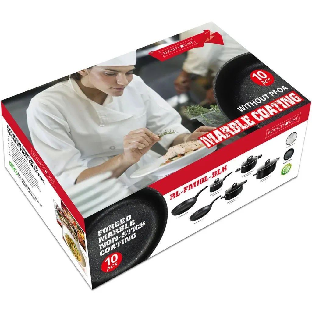 Complete 10-piece cookware set - with glass lids - Black