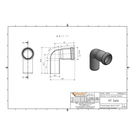 32mm Drain Pipe Elbow, DN32, 87 Degree