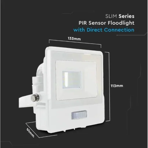 VT-118S LED Floodlight with Sensor - 10 W - 735 Lm - 4000K - White
